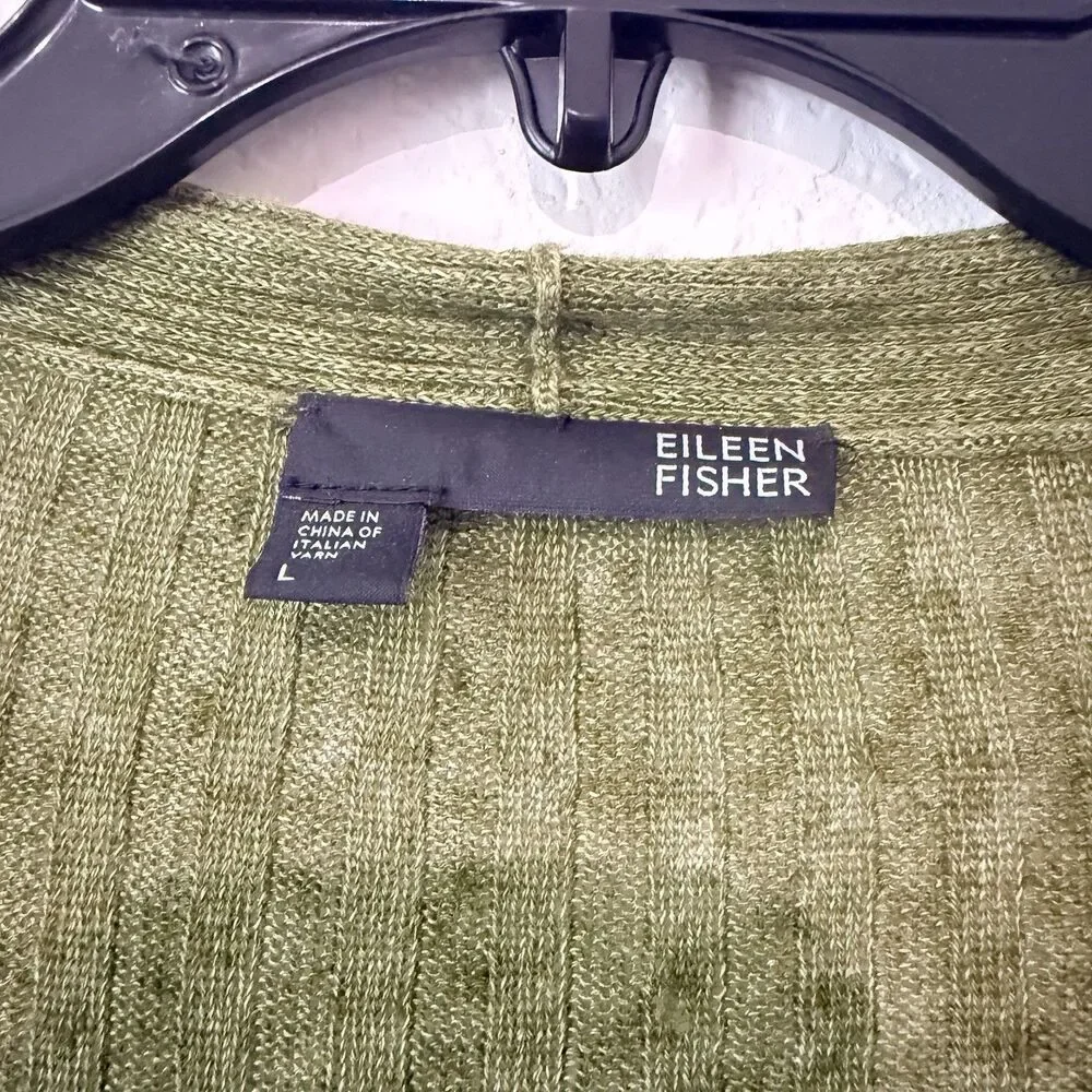Eileen Fisher Cardigan Womens Size Large Green Linen Open Front - Picture 5 of 7